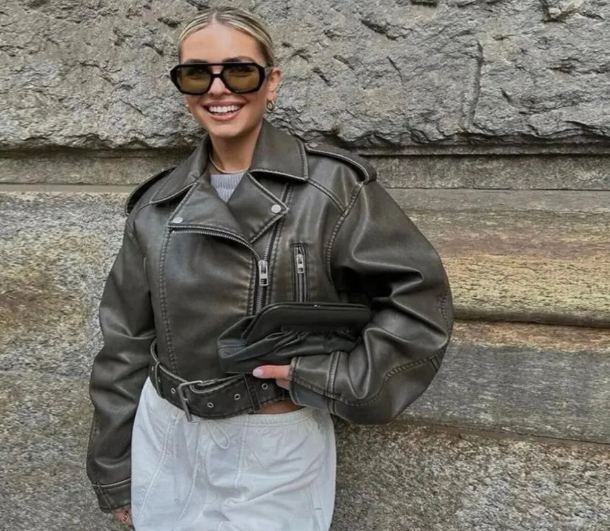 Gri Deri Biker Ceket - Görsel 2