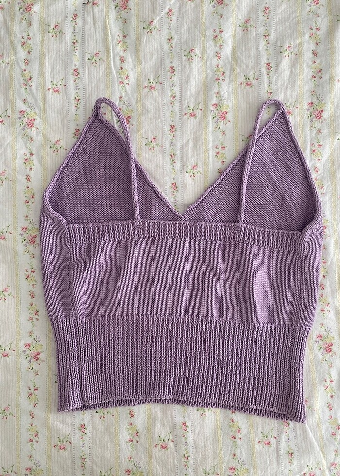 lila askılı örme crop - Görsel 3