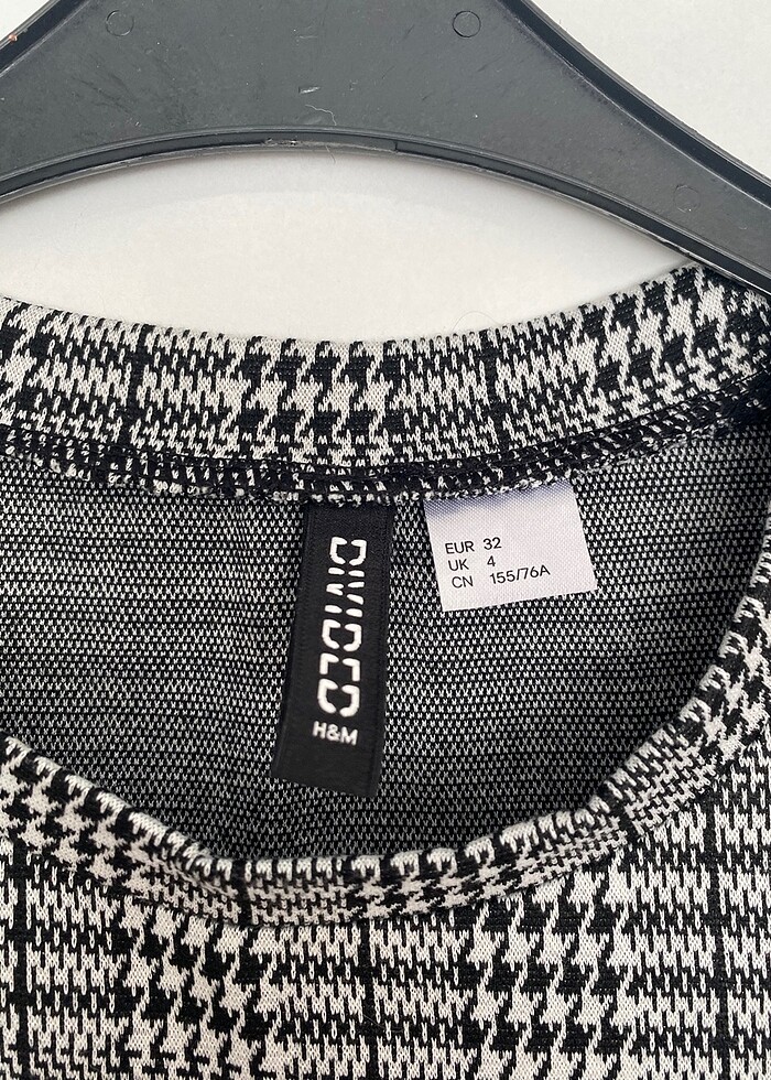 hm siyah beyaz kareli elbise - Görsel 3