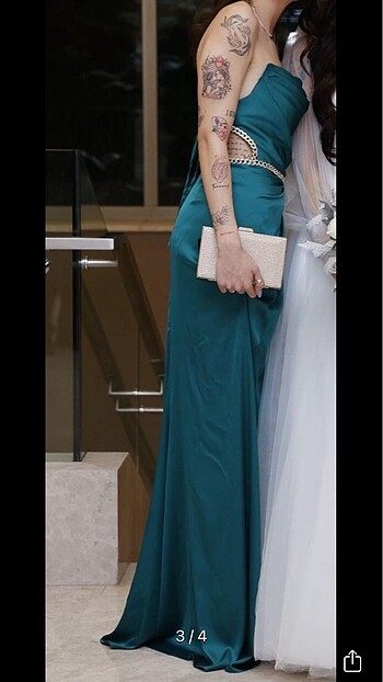 Alfabeta zümrüt yeşili straptez abiye - Görsel 4