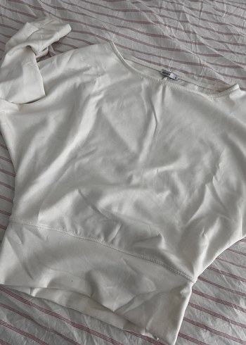 Belden dar omzu dusuk beyaz kazak - Görsel 2