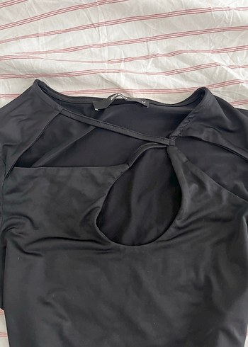 Siyah V Yakalı Drapeli Uzun Kollu Bluz - Görsel 2