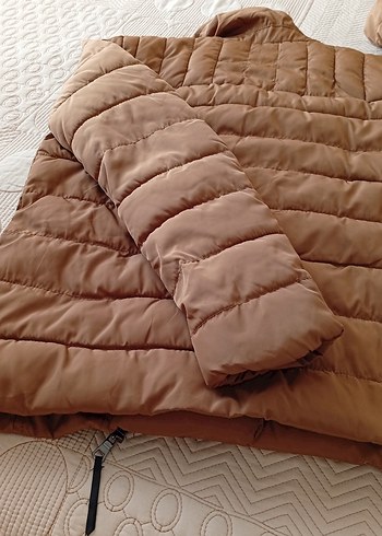 Kahverengi Parlak Kadın Kışlık Fermuarlı Mont - Görsel 5