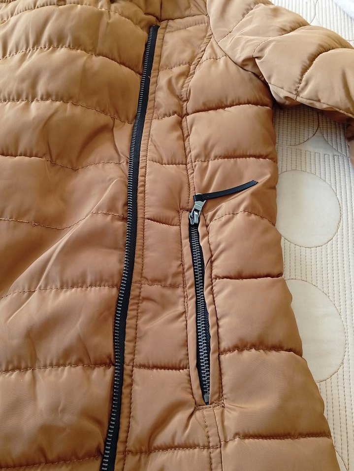 Kahverengi Parlak Kadın Kışlık Fermuarlı Mont - Görsel 2