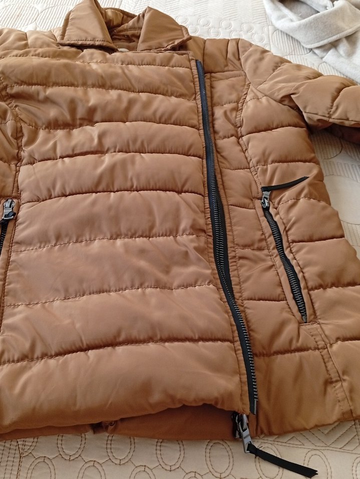 Kahverengi Parlak Kadın Kışlık Fermuarlı Mont - Görsel 3