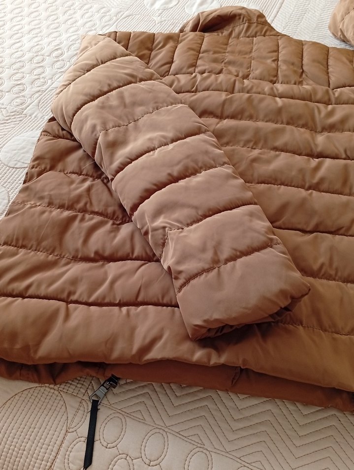 Kahverengi Parlak Kadın Kışlık Fermuarlı Mont - Görsel 5