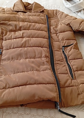 Kahverengi Parlak Fermuarlı Kadın Kışlık Mont - Görsel 3