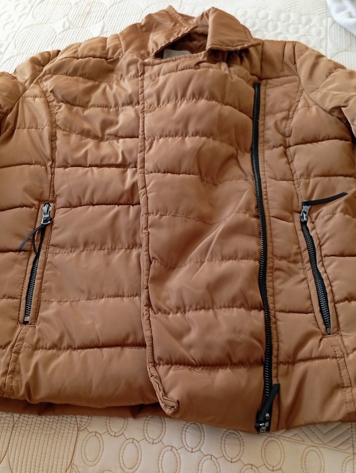 Kahverengi Parlak Fermuarlı Kadın Kışlık Mont - Görsel 2