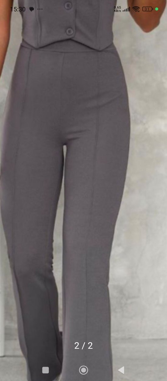 Gri Düğmeli V Yakalı Kadın Takım - Görsel 5