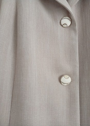 Düğmeli Bej Kadın Uzun Keten ceket - Görsel 2