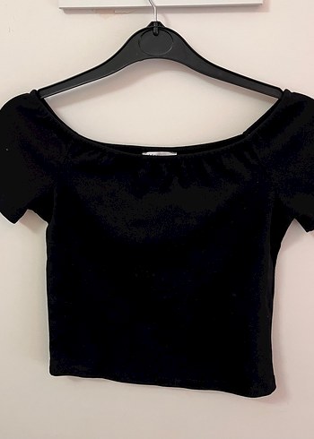 Siyah Kadın Süet Mini Crop Top kayık yaka - Görsel 3