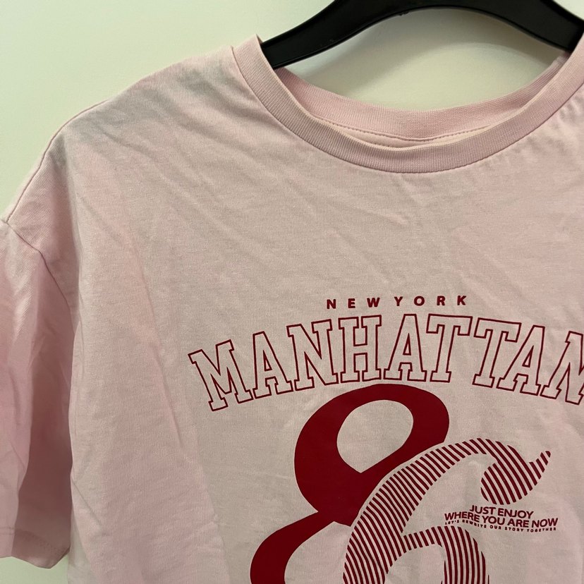 Pembe Baskılı Oversize Kadın Tişört - Görsel 2