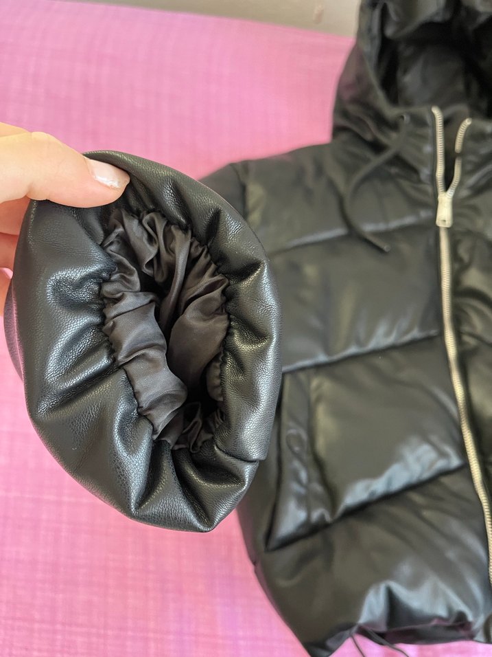 Siyah Deri Kapüşonlu Fermuarlı mont - Görsel 3