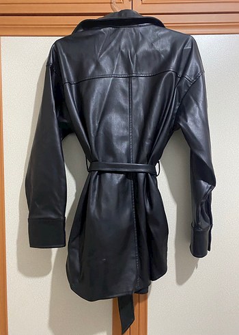 Siyah Kemerli Deri Kadın Ceket - Görsel 2