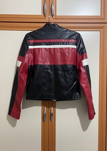 Kırmızı Siyah Deri Biker Ceket - Görsel 3