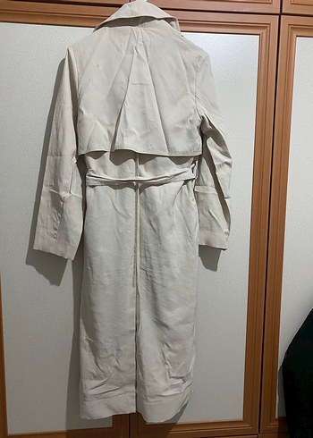 Bej Kemerli Uzun Keten Kadın Trençkot - Görsel 3