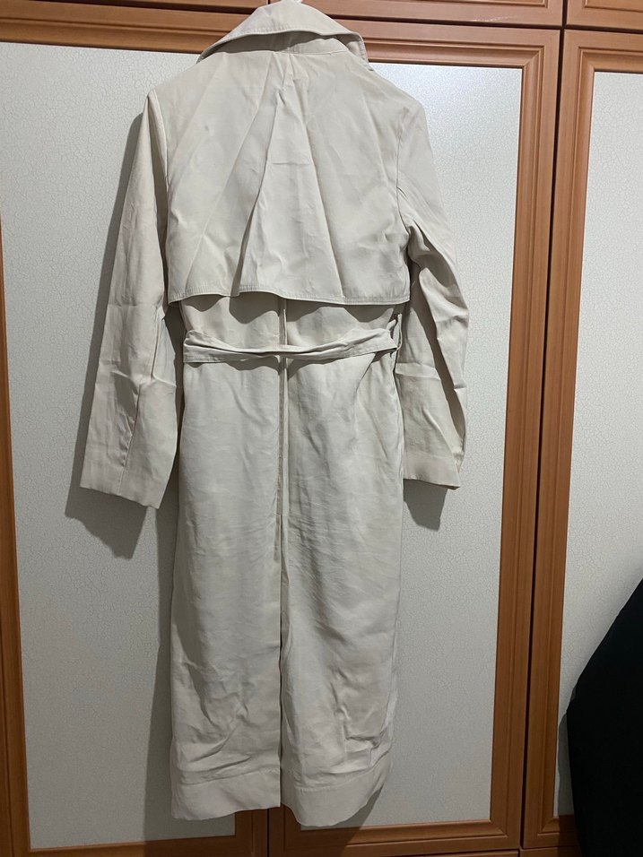 Bej Kemerli Uzun Keten Kadın Trençkot - Görsel 3