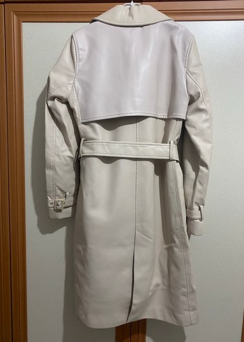 Bej Deri Kadın Midi Trençkot - Görsel 3