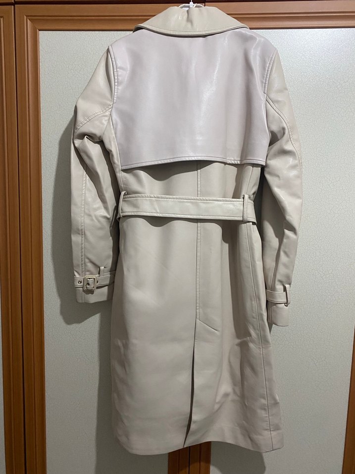 Bej Deri Kadın Midi Trençkot - Görsel 3