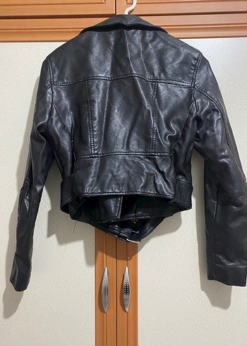 Kadın Siyah Deri Biker Ceket - Görsel 3
