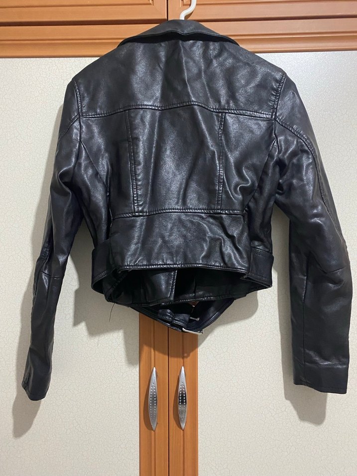 Kadın Siyah Deri Biker Ceket - Görsel 3