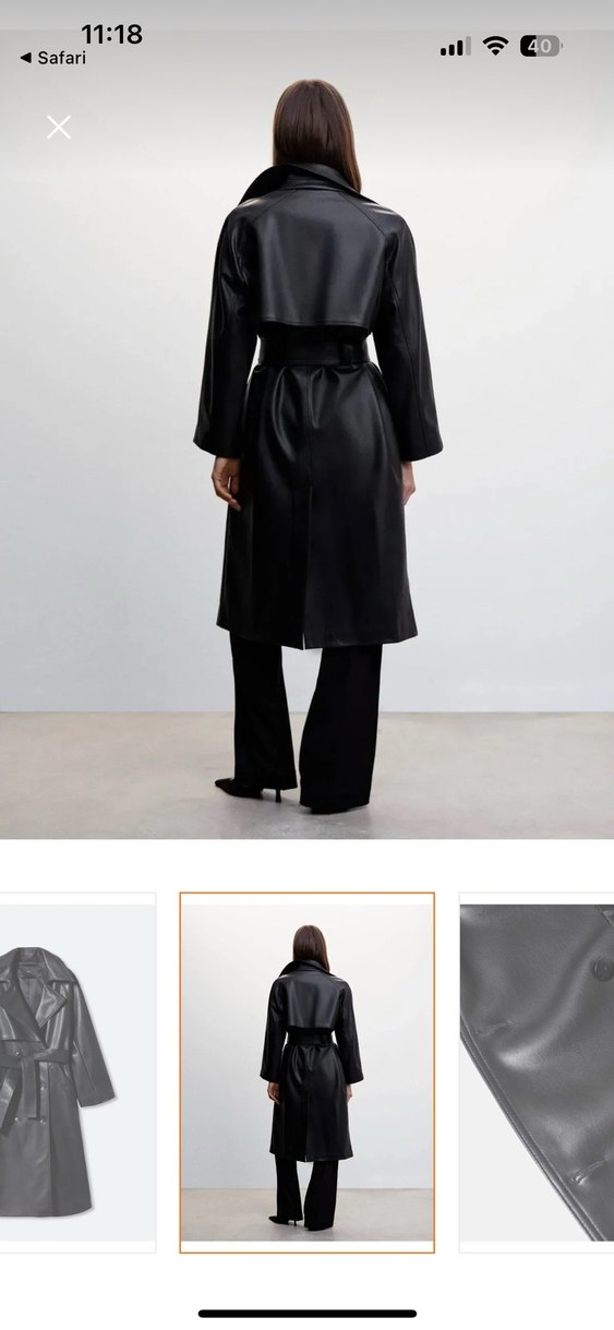 Deri Siyah Kadın Trençkot, Kuşaklı, Uzun - Görsel 2