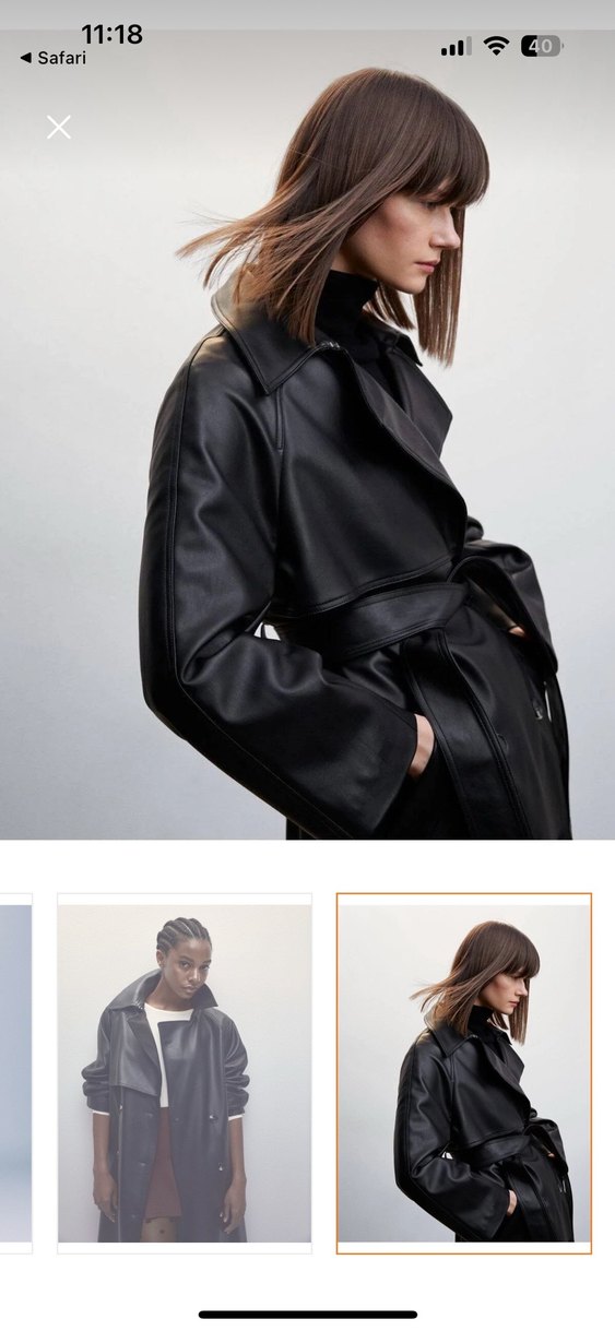 Deri Siyah Kadın Trençkot, Kuşaklı, Uzun - Görsel 3