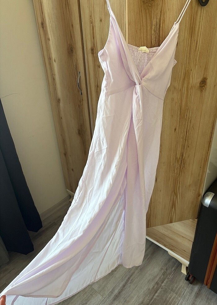 H&M yazlık yırtmajlı lila renk elbise - Görsel 2