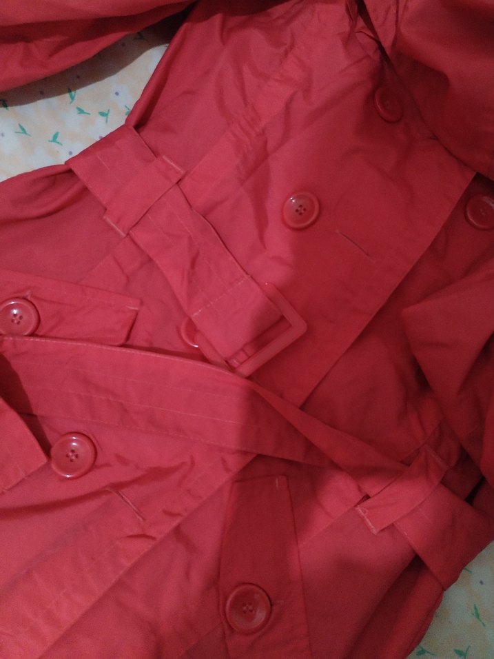 Düğmeli Uzun Pembe Kadın Yağmurluk - Görsel 2