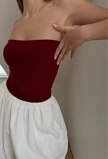 Bordo Straplez Top Bluz