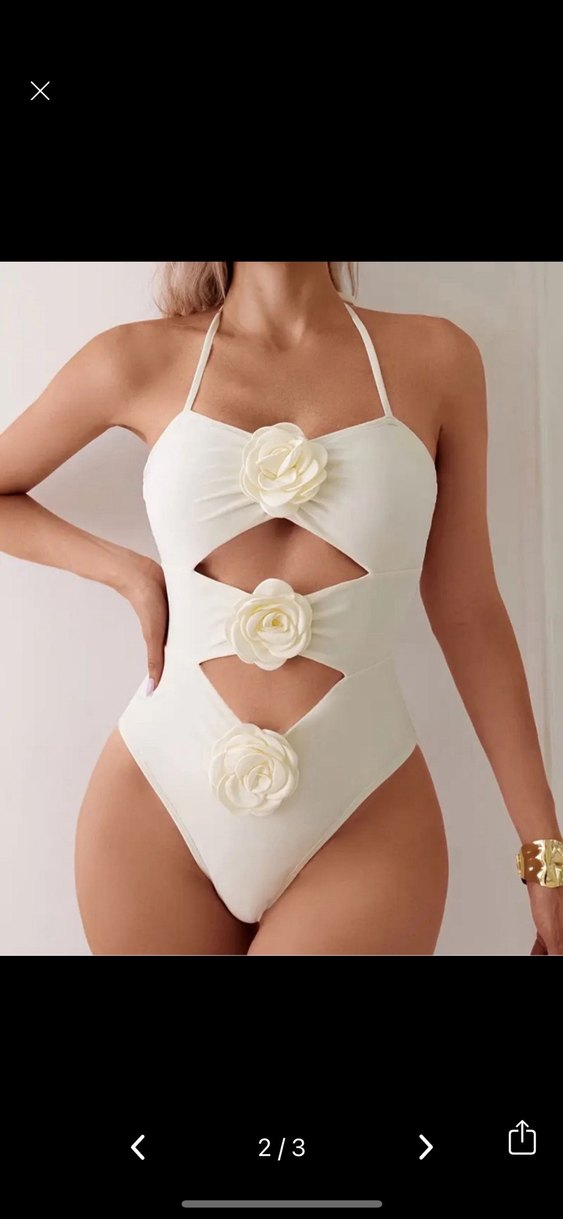 Shein Beyaz/Krem Çiçek Detaylı Kadın Mayo - Görsel 2