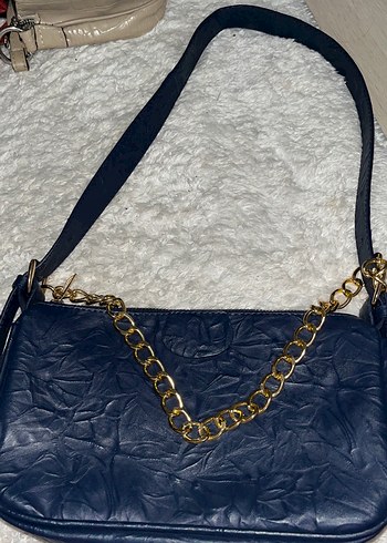 Lacivert Deri Fermuarlı Kadın Çantası - Görsel 2