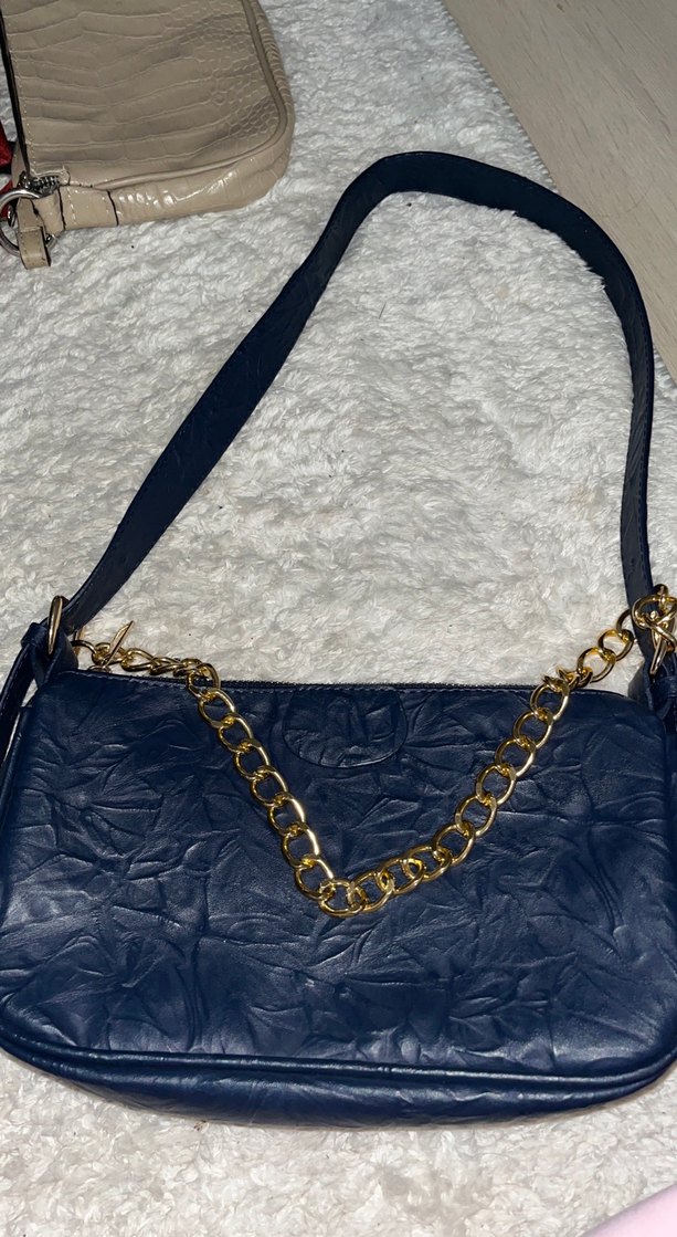 Lacivert Deri Fermuarlı Kadın Çantası - Görsel 2