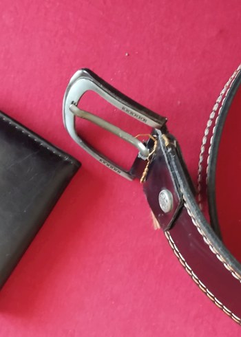 Siyah Erkek Klasik suni deri Kemer ve cüzdan - Görsel 3