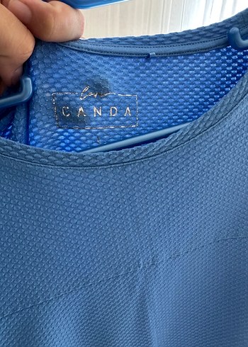 İthal Mavi pamuk Kısa Kollu Salaş kadın Tişörtü - Görsel 4