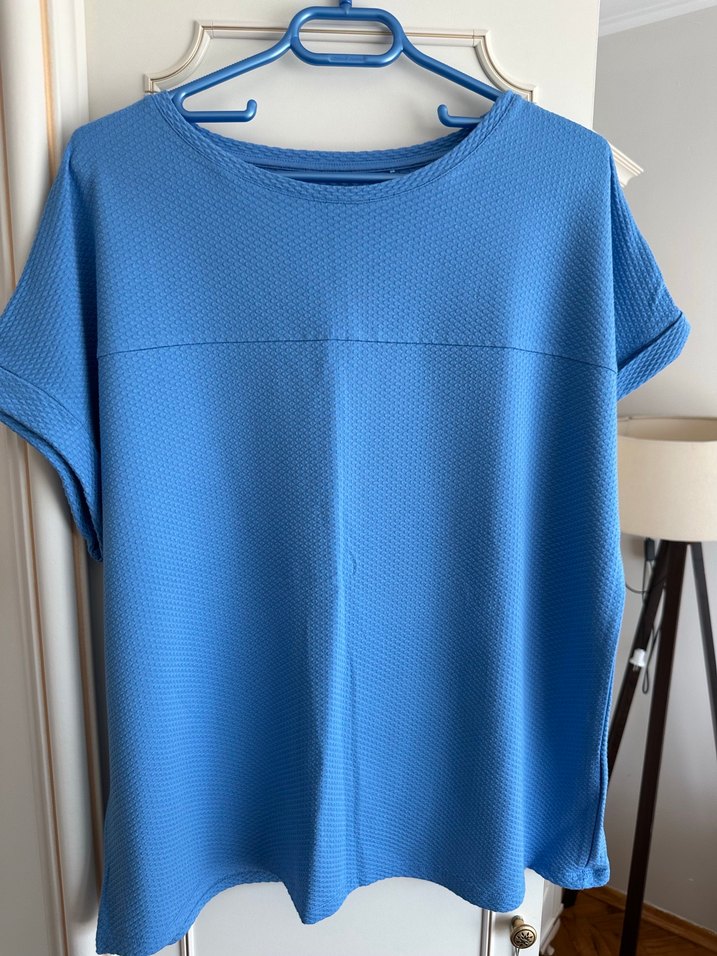 İthal Mavi pamuk Kısa Kollu Salaş kadın Tişörtü - Görsel 2
