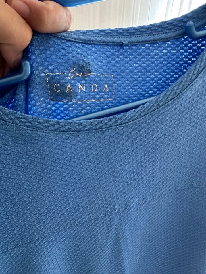 İthal Mavi pamuk Kısa Kollu Salaş kadın Tişörtü - Görsel 4