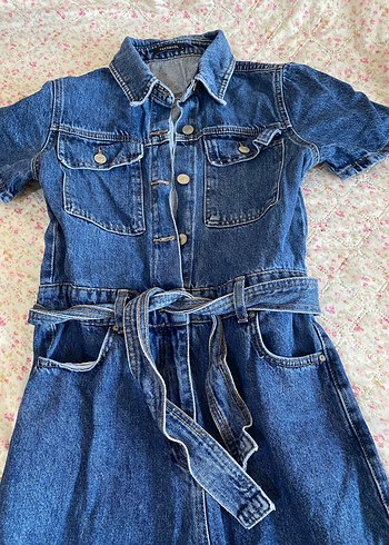 36 Beden Kadın Lacivert Denim Uzun Tulum