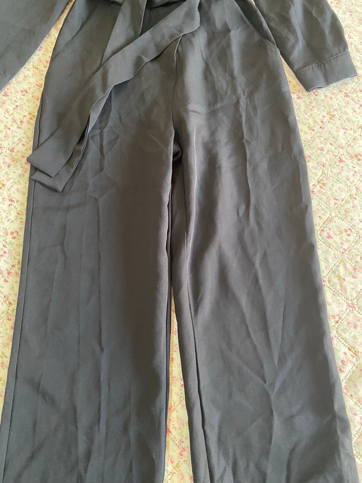 Kadın Siyah Uzun Kemerli Tulum - Görsel 2