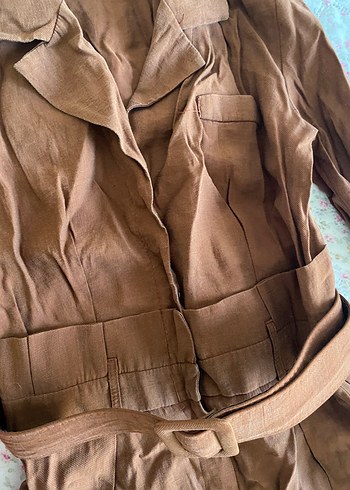 Kahverengi Kemerli Uzun Kadın Tulum - Görsel 4