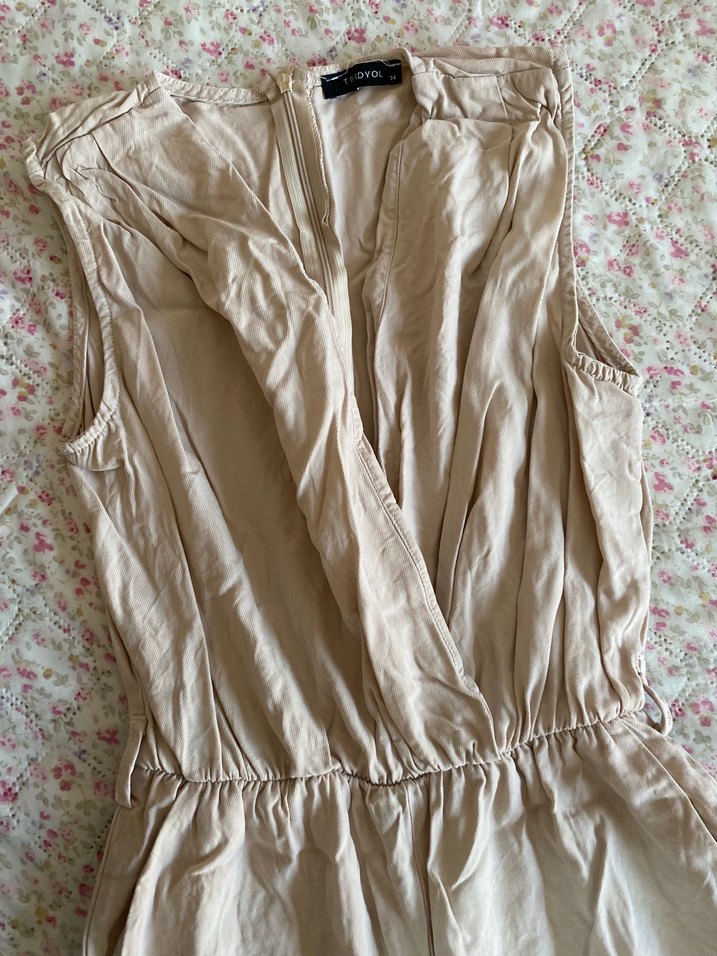 Bej Kolsuz Midi Keten Bohem Tulum - Görsel 2