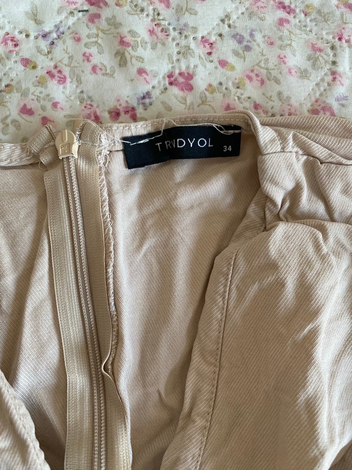 Bej Kolsuz Midi Keten Bohem Tulum - Görsel 3