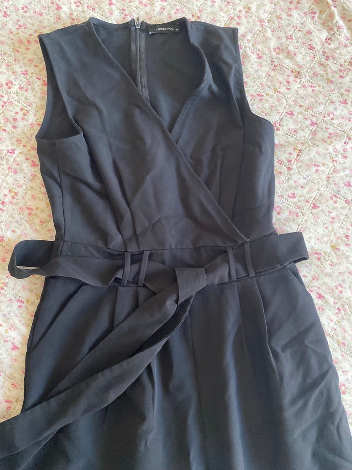 Kadın Siyah Kemerli Midi Tulum - Görsel 3