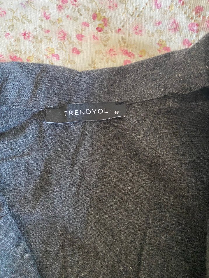 Gri Kemerli Uzun Kollu Keten Tulum - Görsel 4