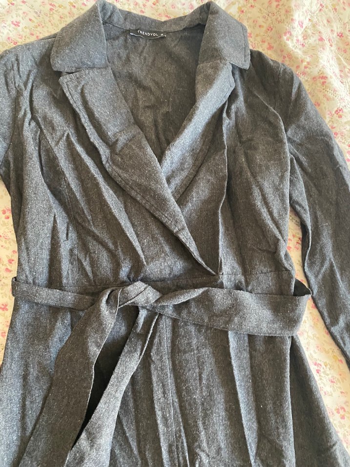 Gri Kemerli Uzun Kollu Keten Tulum - Görsel 3