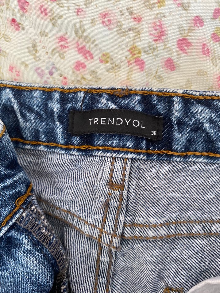 Gri Mavi Bağlama Desenli Salaş Kadın Kot Pantolon - Görsel 3