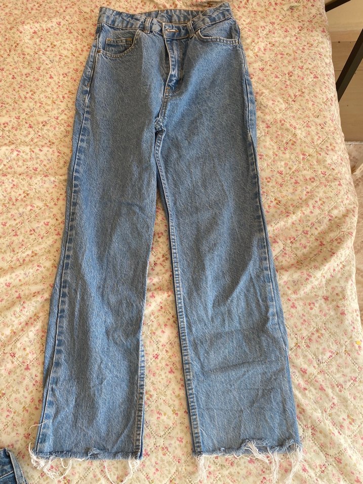 Kadın Mavi Denim Bol Kesim Midi Jean - Görsel 2