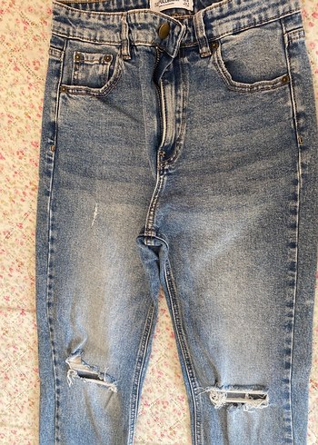 Düğmeli Bol Kesim Bohem Mavi Kot Pantolon - Görsel 3