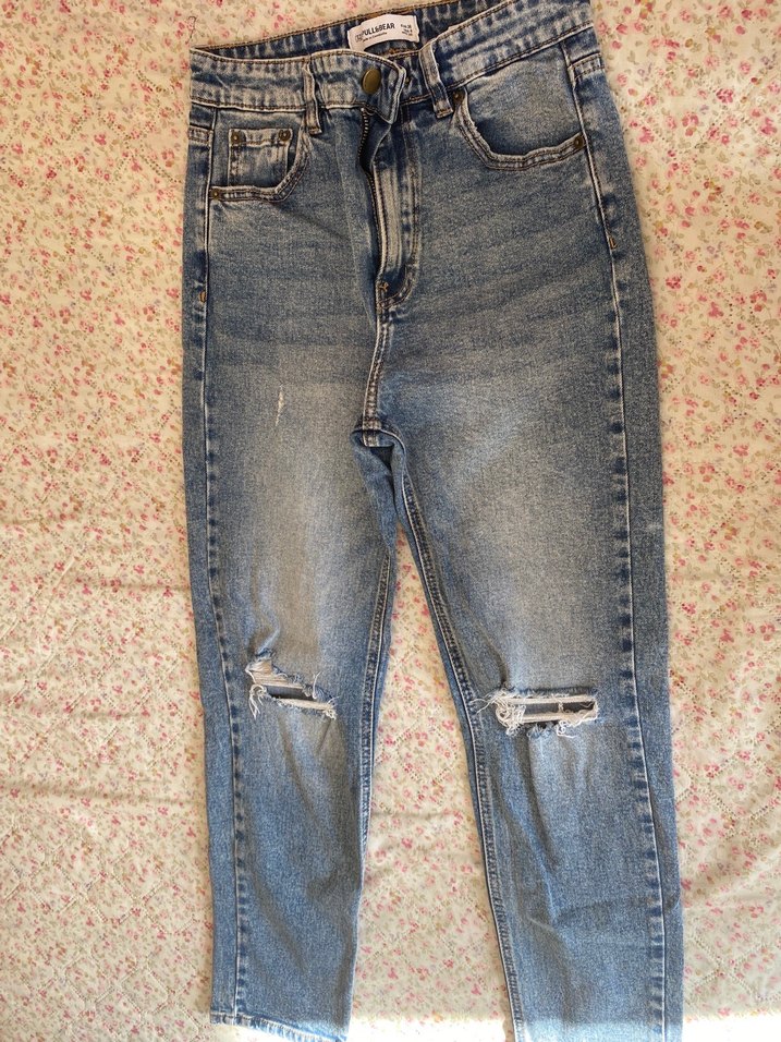 Düğmeli Bol Kesim Bohem Mavi Kot Pantolon - Görsel 4