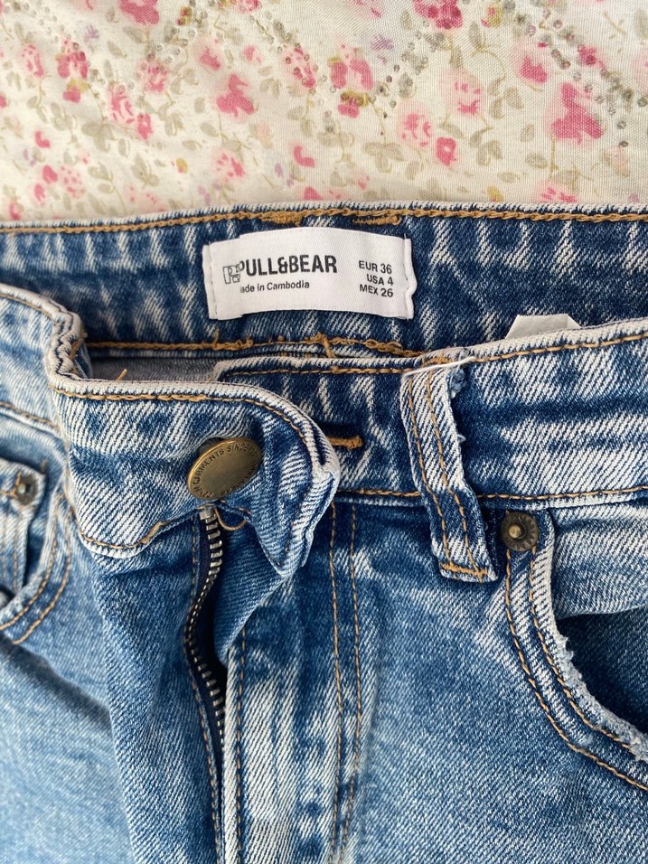 Düğmeli Bol Kesim Bohem Mavi Kot Pantolon - Görsel 2